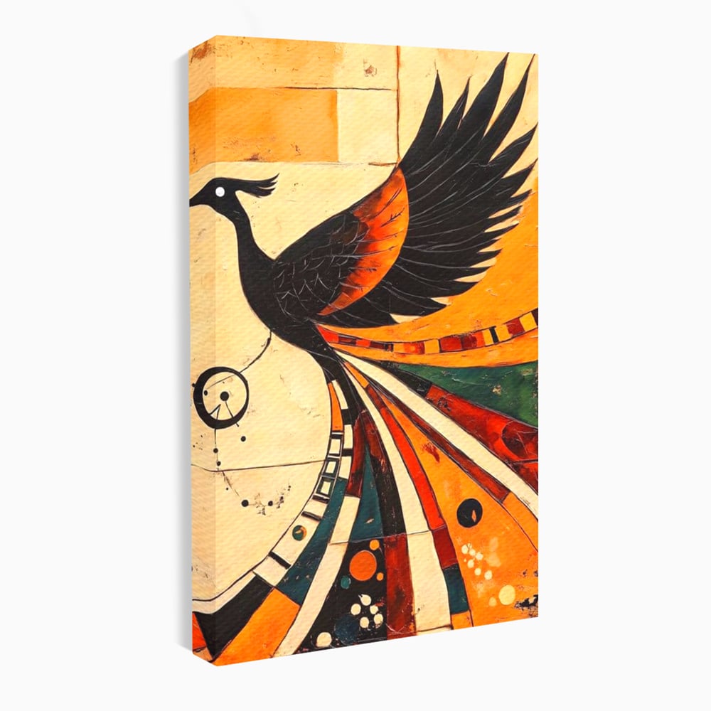 Tablou canvas cu tablou canvas cu pasar phoenix stilizata, fara rama, pe sasiu de lemn
